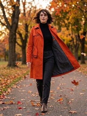 Hawke & Co Orange Trench Coat with Waist Tie